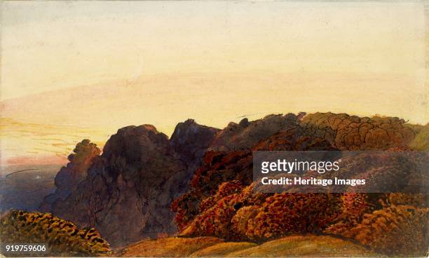 Yellow Twilight, circa 1830. Verso Landscape composition. Artist Samuel Palmer.