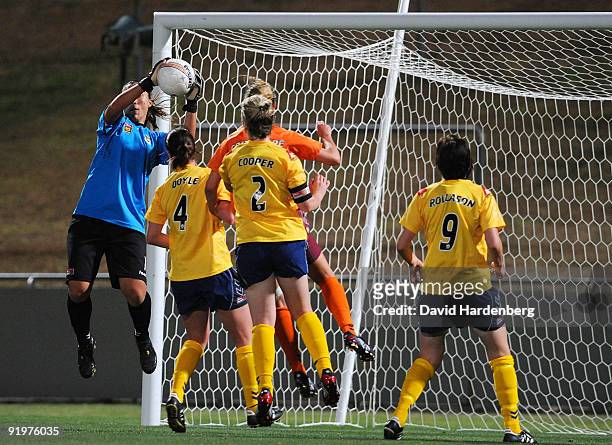 Goal Keeper Jillian Loyden saves the ball during the round three W-League match between the Brisbane Roar and the Central Coast Mariners at Ballymore...