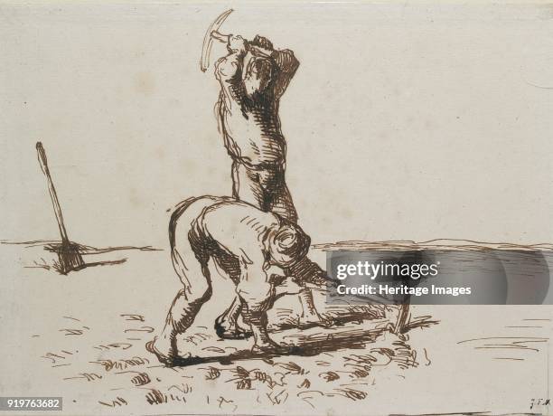 Two Peasants digging with Pickaxes, circa 1844-1846. Artist Jean Francois Millet.