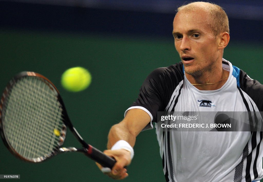 Nikolay Davydenko of Russia hits a foreh
