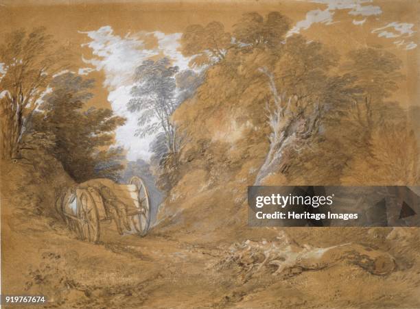 Wooded landscape with a peasant boy asleep in a cart, 18th century. Artist Thomas Gainsborough.
