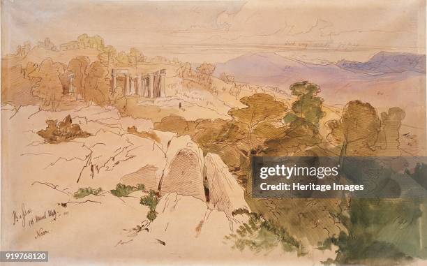 The Temple of Apollo at Bassae, Greece, 1849. Artist Edward Lear.
