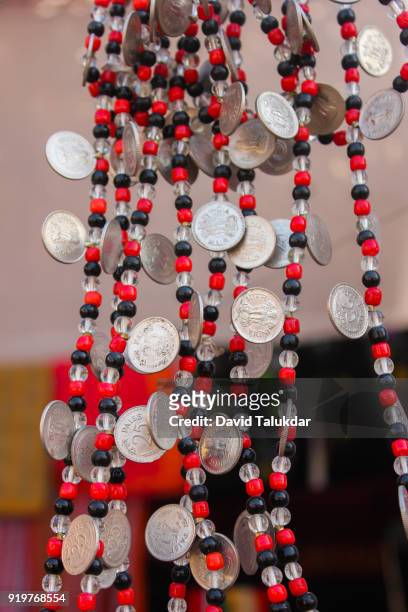 traditional coin and bead made jewellery - copper art india stock pictures, royalty-free photos & images