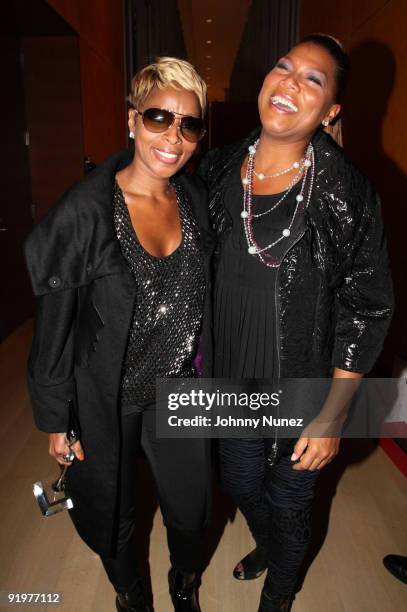 Mary J. Blige and Queen Latifah attend the 4th annual Black Girls Rock! awards at The New York Times Center on October 17, 2009 in New York City.