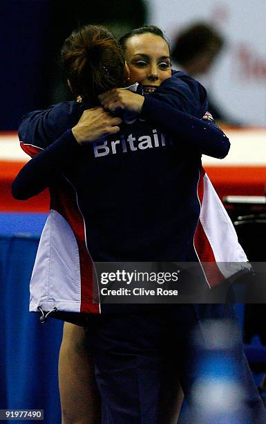 Beth Tweddle of Great Britain reacts after she competed in the floor exercise during the Apparatus Finals on the sixth day of the Artistic Gymnastics...