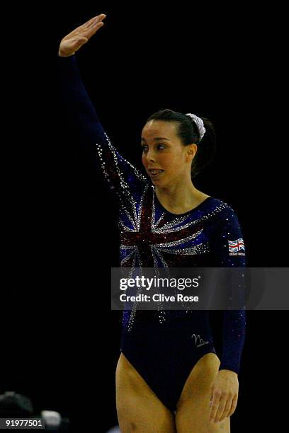 Beth Tweddle of Great Britain reacts after she competed in the floor exercise during the Apparatus Finals on the sixth day of the Artistic Gymnastics...