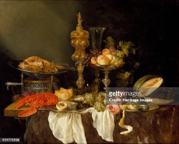 Still Life with a Lobster and Turkey, circa 1653. Artist Abraham van Beyeren.