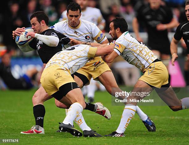 Micky Young of Newcastle tries to break through the Albi defence during the Amlin Challenge Cup match between Newcastle Falcons and Albi at Kingston...