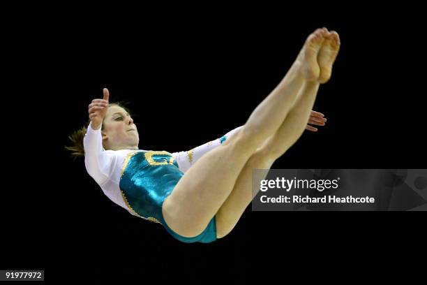 Lauren Mitchell of Australia competes in the floor exercise during the Apparatus Finals on the sixth day of the Artistic Gymnastics World...