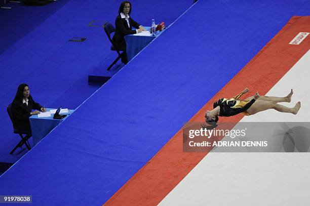 Colombia's Jessica Gil Ortiz performs in the women's floor event in the apparatus finals during the Artistic Gymnastics World Championships 2009 at...