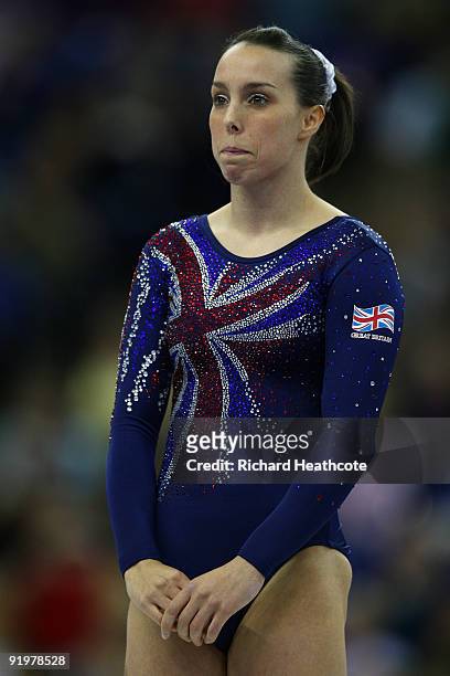 Beth Tweddle of Great Britain celebrates after she won the floor exercise during the Apparatus Finals on the sixth day of the Artistic Gymnastics...