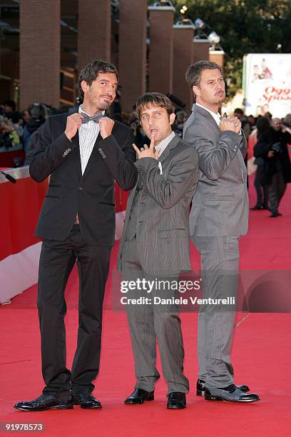 Actors Furio Corsetti, Giorgio Maria Daviddi and Gabriele Corsi attend the "Astro Boy" Premiere during day 4 of the 4th Rome International Film...