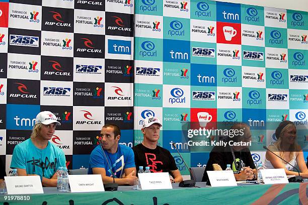 World Tour surfers and the Mayor of Peniche were on hand to answer questions at the Rip Curl Pro Search press conference on October 18, 2009 in...