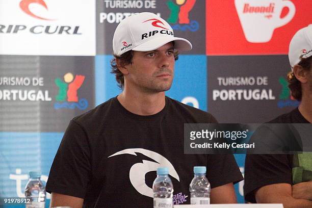 David Luis, event wildcard, of Portugal was on hand to answer questions at the Rip Curl Pro Search press conference on October 18, 2009 in Peniche,...
