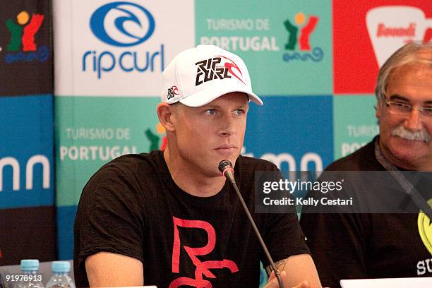 Mick Fanning of Australia was on hand to answer questions at the Rip Curl Pro Search press conference on October 18, 2009 in Peniche, Portugal.