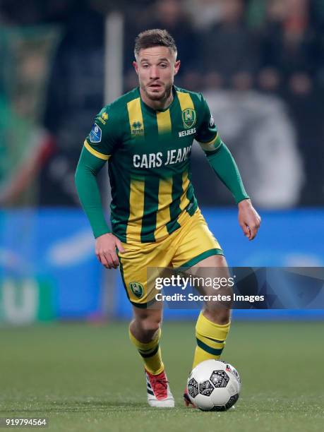 Aaron Meijers of ADO Den Haag during the Dutch Eredivisie match between ADO Den Haag v Willem II at the Cars Jeans Stadium on February 17, 2018 in...