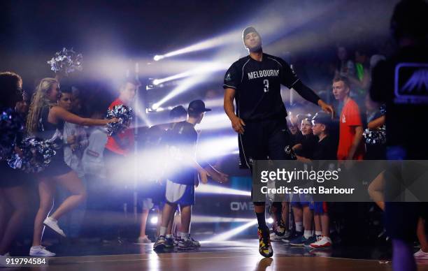 Josh Boone of Melbourne United runs onto the court during the round 19 NBL match between Melbourne United and the Illawarra Hawks at Hisense Arena on...