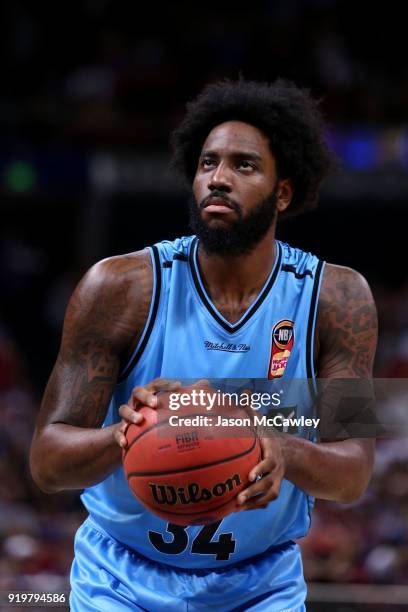 Rakeem Christmas of the Breakers shoots from the free throw line during the round 19 NBL match between the Sydney Kings and the New Zealand Breakers...