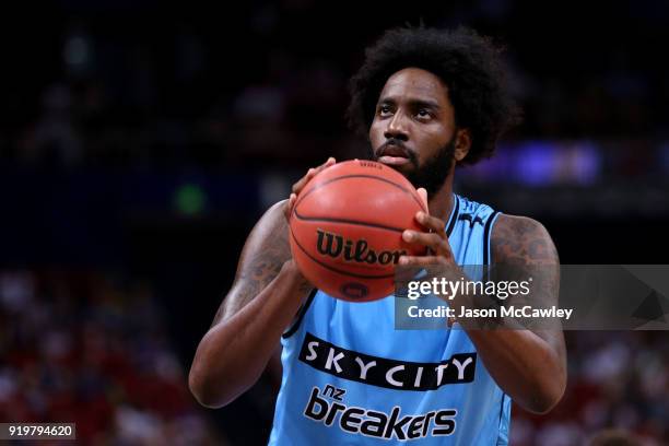 Rakeem Christmas of the Breakers shoots from the free throw line during the round 19 NBL match between the Sydney Kings and the New Zealand Breakers...