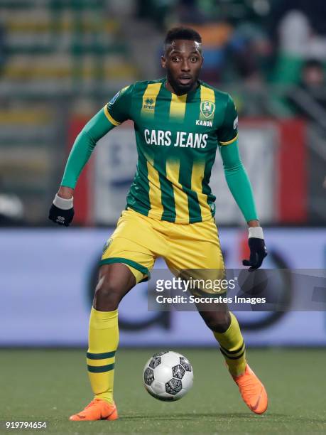 Wilfried Kanon of ADO Den Haag during the Dutch Eredivisie match between ADO Den Haag v Willem II at the Cars Jeans Stadium on February 17, 2018 in...
