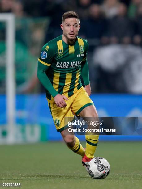 Aaron Meijers of ADO Den Haag during the Dutch Eredivisie match between ADO Den Haag v Willem II at the Cars Jeans Stadium on February 17, 2018 in...