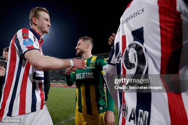 Thomas Meissner of Willem II, Aaron Meijers of ADO Den Haag during the Dutch Eredivisie match between ADO Den Haag v Willem II at the Cars Jeans...