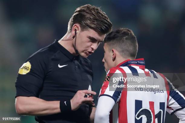 Referee Joey Kooij, Konstantinos Tsimikas of Willem II during the Dutch Eredivisie match between ADO Den Haag v Willem II at the Cars Jeans Stadium...