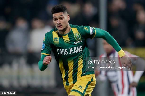 Bjorn Johnsen of ADO Den Haag during the Dutch Eredivisie match between ADO Den Haag v Willem II at the Cars Jeans Stadium on February 17, 2018 in...