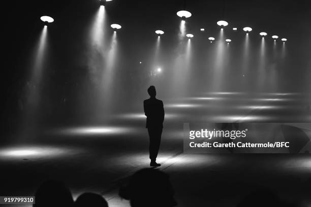Fashion designer Christopher Bailey walks the runway at the Burberry show during London Fashion Week February 2018 at Dimco Buildings on February 17,...