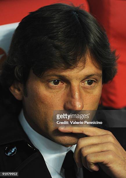 Milan Head coach Nascimento de Araujo Leonardo looks on during the Serie A match between AC Milan and AS Roma at Stadio Giuseppe Meazza on October...