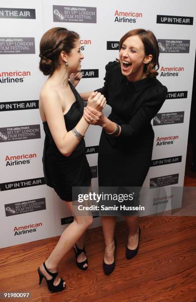 Actresses Vera Farmiga and Anna Kendrick laugh together as they attend the premiere of 'Up In The Air' during the Times BFI 53rd London Film Festival...