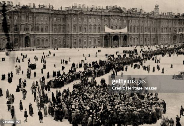 Demonstrators gather in front of the Winter Palace in Petrograd, 1917. Found in the collection of State Museum of Revolution, Moscow.