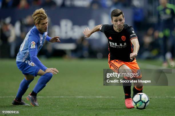 Keko of Malaga CF, Jose Gaya of Valencia CF during the La Liga Santander match between Malaga v Valencia at the Estadio La Rosaleda on February 17,...