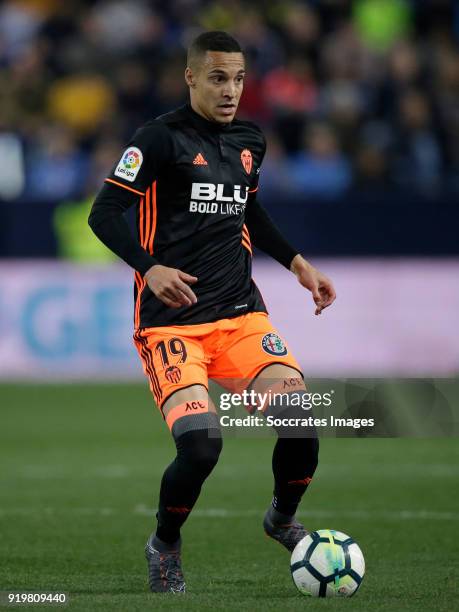 Rodrigo of Valencia CF during the La Liga Santander match between Malaga v Valencia at the Estadio La Rosaleda on February 17, 2018 in Malaga Spain