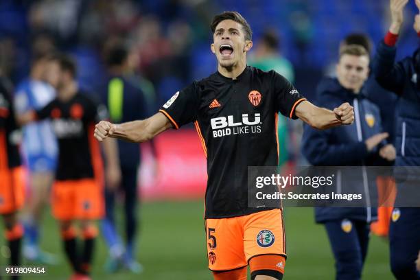 Gabriel Paulista of Valencia CF during the La Liga Santander match between Malaga v Valencia at the Estadio La Rosaleda on February 17, 2018 in...