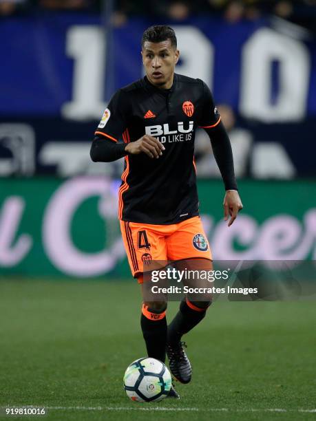 Jeison Murillo of Valencia CF during the La Liga Santander match between Malaga v Valencia at the Estadio La Rosaleda on February 17, 2018 in Malaga...