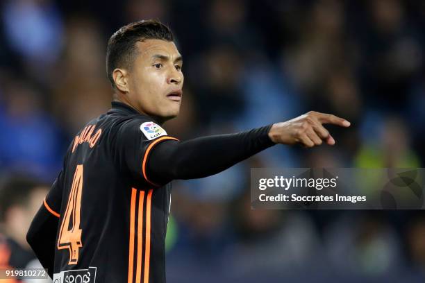 Jeison Murillo of Valencia CF during the La Liga Santander match between Malaga v Valencia at the Estadio La Rosaleda on February 17, 2018 in Malaga...