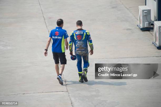 Alex Rins of Spain and Team Suzuki ECSTAR walks in paddock during the MotoGP Tests In Thailand on February 18, 2018 in Buri Ram, Thailand.