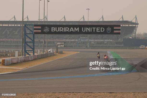 Marc Marquez of Spain and Repsol Honda Team leads Cal Crutchlow of Great Britain and LCR Honda during the MotoGP Tests In Thailand on February 18,...