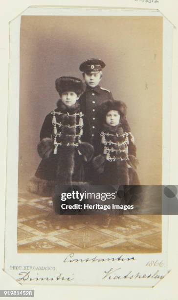 Grand Duke Dimitri Constantinovich, Grand Duke Constantin Constantinovich and Grand Duke Vyacheslav Constantinovich of Russia, 1866. Found in the...