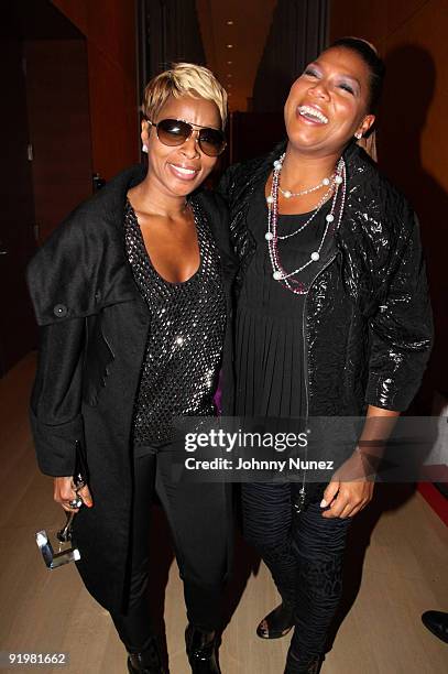 Mary J. Blige and Queen Latifah attend the 4th annual Black Girls Rock! awards at The New York Times Center on October 17, 2009 in New York City.