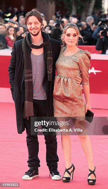 Actors Silvio Muccino and Carolina Crescentini attend the 'Astro Boy' Premiere during day 4 of the 4th Rome International Film Festival held at the...