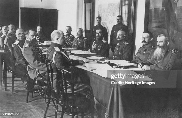 Meeting at the Headquarters of the Commander-in-chief of the Russian Imperial Army in Mogilev, 1916. Found in the collection of State Museum of the...