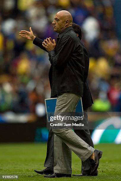 Puebla's head coach Jose Sanchez during their match in the 2009 Opening tournament, the closing stage of the Mexican Football League, at the Azteca...