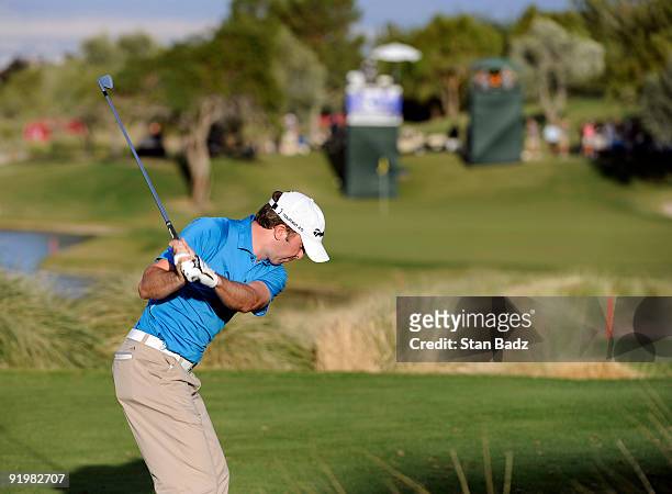 Martin Laird hits to the 17th green during the final round of the Justin Timberlake Shriners Hospitals for Children Open held at TPC Summerlin on...