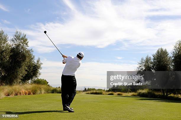 Chad Campbell hits a drive during the final round of the Justin Timberlake Shriners Hospitals for Children Open held at TPC Summerlin on October 18,...