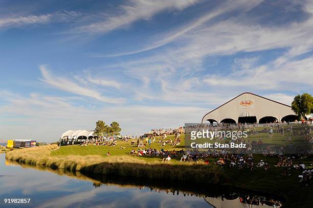 Fans watch play from the 18th hole during the final round of the Justin Timberlake Shriners Hospitals for Children Open held at TPC Summerlin on...