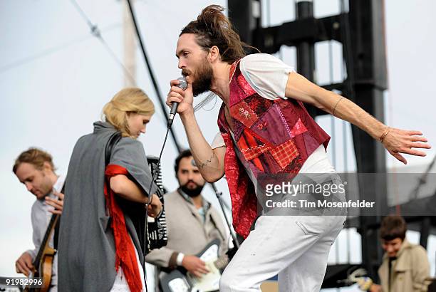 Edward Sharpe of Edward Sharpe & the Magnetic Zeroes performs as part of the Treasure Island Music Festival on October 18, 2009 in San Francisco,...
