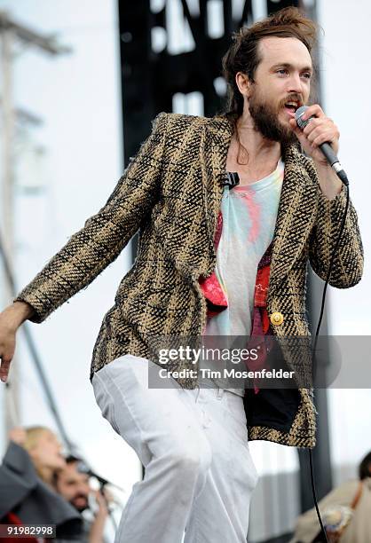 Edward Sharpe of Edward Sharpe & the Magnetic Zeroes performs as part of the Treasure Island Music Festival on October 18, 2009 in San Francisco,...