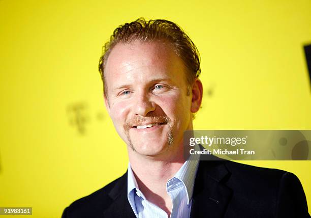 Morgan Spurlock arrives to "The Simpsons: Treehouse of Horror" - 20th Anniversary party held at the Barker Hangar on October 18, 2009 in Santa...